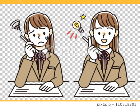 A female student who had something she didn't understand/a female student who understood something Illustration material 110518203