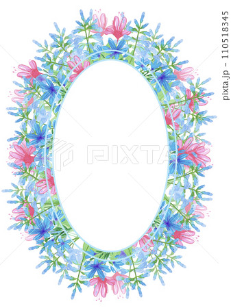 Hand drawn watercolor abstract periwinkle and daisy flowers frame border isolated on white background. Can be used for cards, album, poster and other printed products. Hand drawn watercolor abstract periwinkle and daisy flowers frame border isolated on white background. Can be used for cards, album, poster and other printed products. 110518345