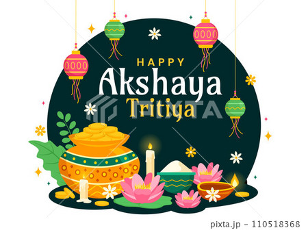 Akshaya Tritiya Festival Vector Illustration with a Golden Kalash, Candle, Pot and Gold Coins for Dhanteras Celebration in Traditional Hindu Holiday Akshaya Tritiya Festival Vector Illustration with a Golden Kalash, Candle, Pot and Gold Coins for Dhanteras Celebration in Traditional Hindu Holiday 110518368