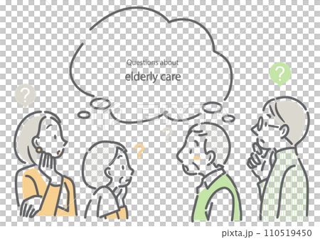 高齢の両親とミドル世代の夫婦　シンプルでお洒落な線画イラスト 110519450
