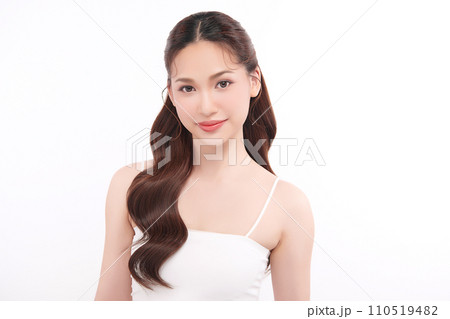 Beautiful young asian woman with clean fresh skin on white background, Face care, Facial treatment, Cosmetology, beauty and spa, Asian women portrait. 110519482