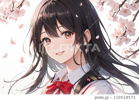 桜と制服の女の子　イラスト「AI生成画像」 110519571