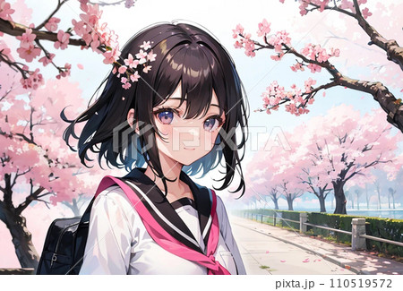桜と制服の女の子　イラスト「AI生成画像」 110519572