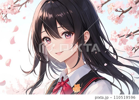 桜と制服の女の子　イラスト「AI生成画像」 110519596