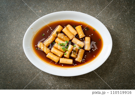 Spicy Jjajang Tteokbokki or Korean rice cake in spicy black bean sauce Spicy Jjajang Tteokbokki or Korean rice cake in spicy black bean sauce 110519916