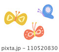 手描き風水彩タッチのカラフルなちょうちょのベクターイラスト 110520830