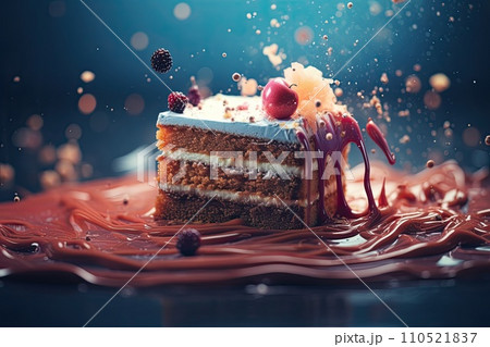 bright festive piece of cake for a holiday or a gift, abstraction, generative AI bright festive piece of cake for a holiday or a gift, abstraction, generative AI 110521837