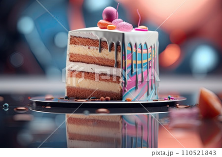 bright festive piece of cake for a holiday or a gift, abstraction, generative AI 110521843