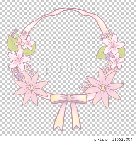 Spring flower wreath with cherry blossoms and ribbon Spring flower wreath with cherry blossoms and ribbon 110522004