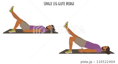 Young man doing single led glute bridge exercise 110522404