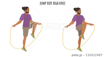 Young man doing jump rope high knee exercise 110522407