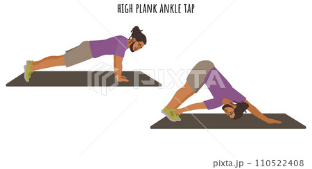 Young man doing high plank ankle tap exercise Young man doing high plank ankle tap exercise 110522408