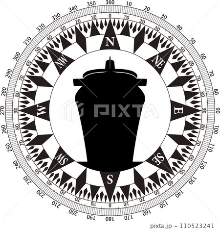 コンパスローズと客船を船首方向から見た図柄のアイコン コンパスローズと客船を船首方向から見た図柄のアイコン 110523241