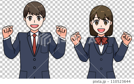 ガッツポーズの学生男女 ガッツポーズの学生男女 110523644