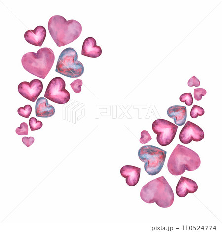 Frame made of simple vector watercolor lilac hearts for Happy Valentines Day card or t-shirt design. Romance, relationship and love. Heart illustration. Hand drawn style Frame made of simple vector watercolor lilac hearts for Happy Valentines Day card or t-shirt design. Romance, relationship and love. Heart illustration. Hand drawn style 110524774