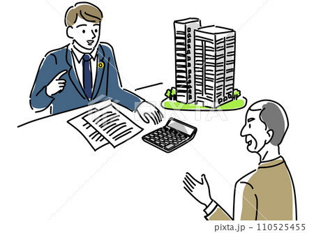 不動産について税理士・会計士に相談する男性 不動産について税理士・会計士に相談する男性 110525455