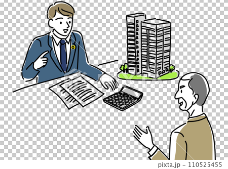不動産について税理士・会計士に相談する男性 不動産について税理士・会計士に相談する男性 110525455