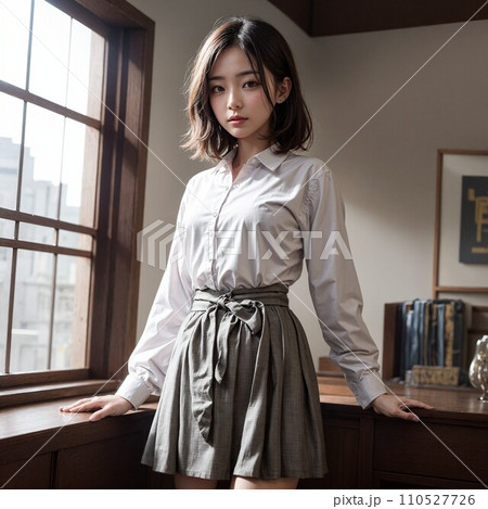 部屋でリラックスする女性(AI画像) 部屋でリラックスする女性(AI画像) 110527726