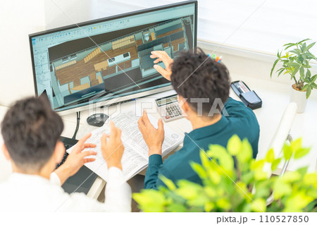三次元CAD　立体的　3DCG　建築設計　住宅　内観　2人 110527850