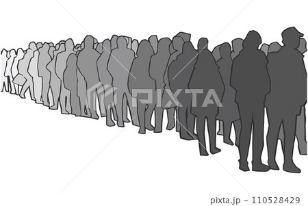 Illustration of people, passengers waiting, standing in line in black and white 110528429