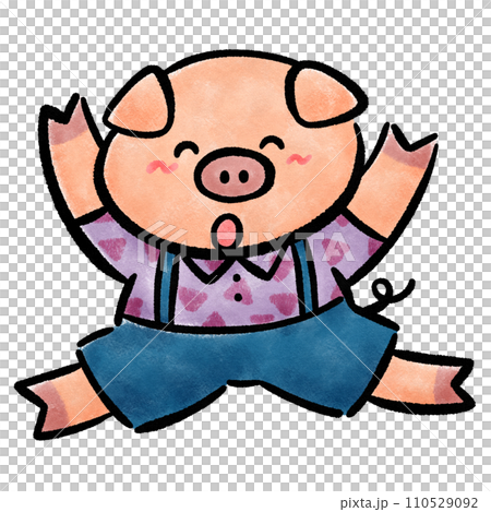 かわいいブタのキャラクター　手描きイラスト素材 110529092