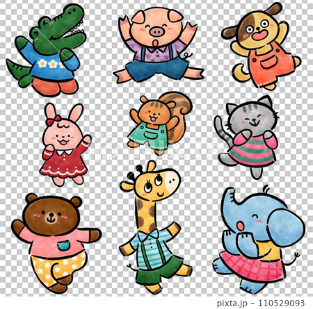 かわいい動物のキャラクター　手描きイラスト素材セット 110529093