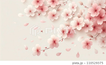 ピンクの背景に桜の花と花びら 110529375