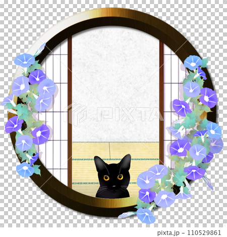 Morning glory and cat 1 decorating the round window 110529861
