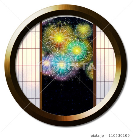 丸窓から見える打ち上げ花火1 丸窓から見える打ち上げ花火1 110530109