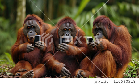 Tech-Savvy Troupe: Orangutans Embrace the Digital Age 110530518