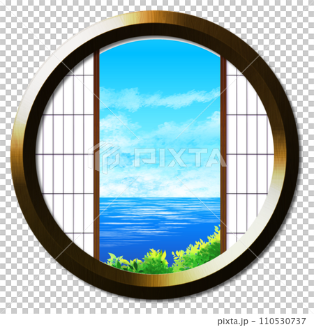 從圓窗可以看到夏日的天空和大海的風景 110530737