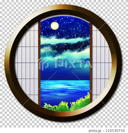 從圓窗看到的滿月和大海的風景 從圓窗看到的滿月和大海的風景 110530738