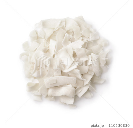 Top view of dehydrated organic coconut chips 110530830
