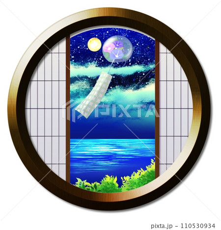 丸窓から見える月に照された風鈴のある風景 110530934