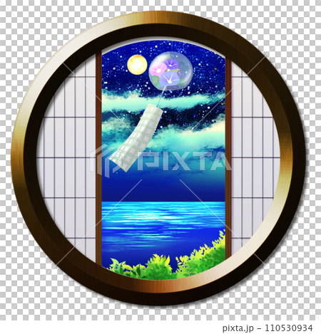 丸窓から見える月に照された風鈴のある風景 110530934