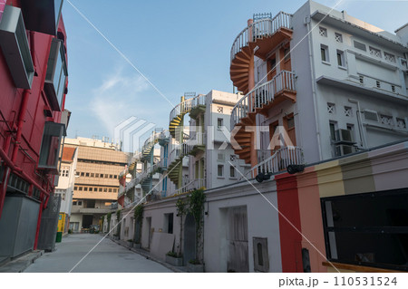 spiral staircases of modern shophouse in Bugis, Singapore 110531524
