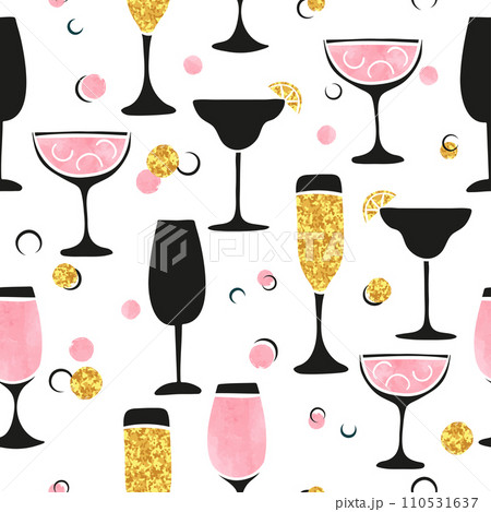 Seamless cocktail pattern. Vector alcohol background with glasses Seamless cocktail pattern. Vector alcohol background with glasses 110531637