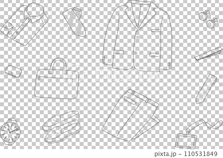 ビジネスウェアと小物のシンプルな線画イラスト 110531849