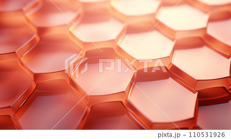AI-generated content. Close-up of a geometric pattern with copper hexagons creating an abstract background 110531926