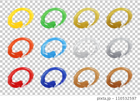 Illustration material of a circle with a three-dimensional effect that looks like it was drawn with a brush 110532597