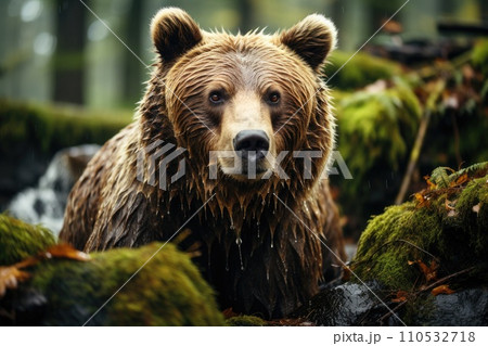 Brown bear fishing in a river. Generative AI 110532718