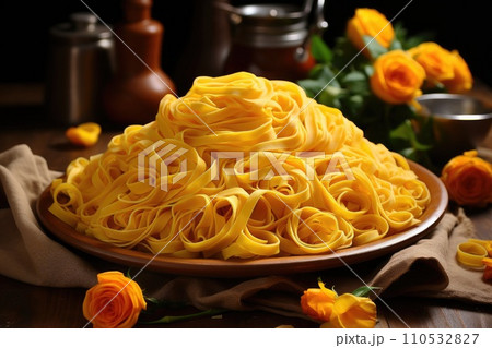 Plate of homemade egg noodles. Generative AI 110532827