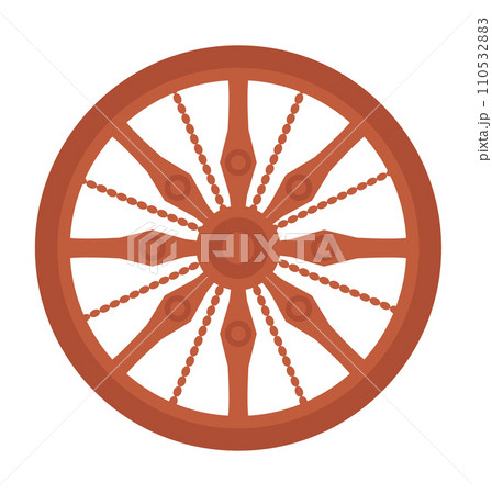 Red wagon wheel with vintage design on white background. Classic old-fashioned carriage wheel vector illustration Red wagon wheel with vintage design on white background. Classic old-fashioned carriage wheel vector illustration 110532883