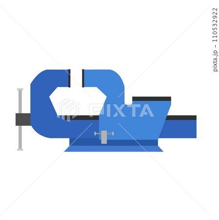 Blue bench vise tool isolated on white. Mechanic's or carpenter's workshop equipment vector illustration 110532922