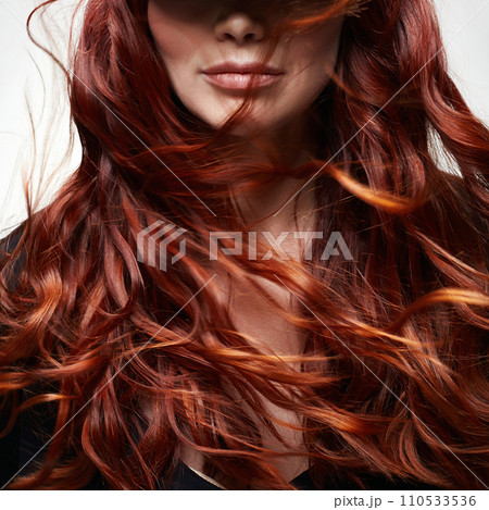 curly long red hair. beauty portrait of healthy hair girl 110533536