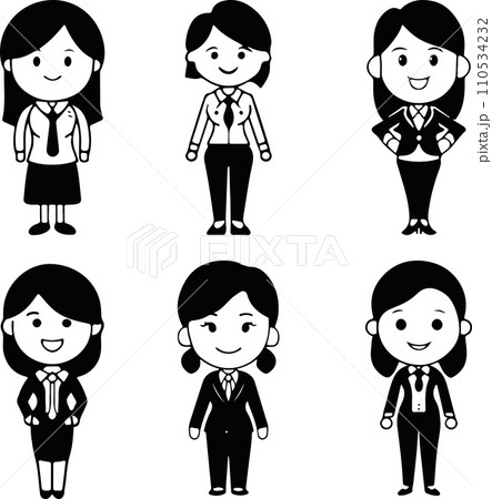 Cartoon vector business woman black line set 110534232