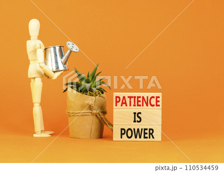 Patience is power symbol. Concept words Patience is power on beautiful wooden blocks. Beautiful orange table orange background. Businessman icon. Business and patience is power concept. Copy space. 110534459