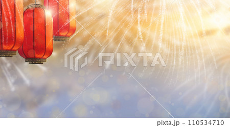 Chinese New Year lanterns and firework 110534710