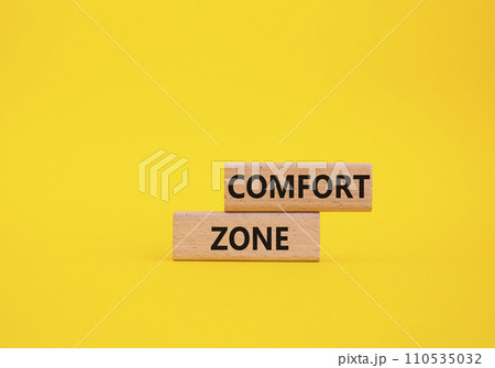 Comfort zone symbol. Concept word Comfort zone on wooden blocks. Beautiful yellow background. Business and Comfort zone concept. Copy space Comfort zone symbol. Concept word Comfort zone on wooden blocks. Beautiful yellow background. Business and Comfort zone concept. Copy space 110535032