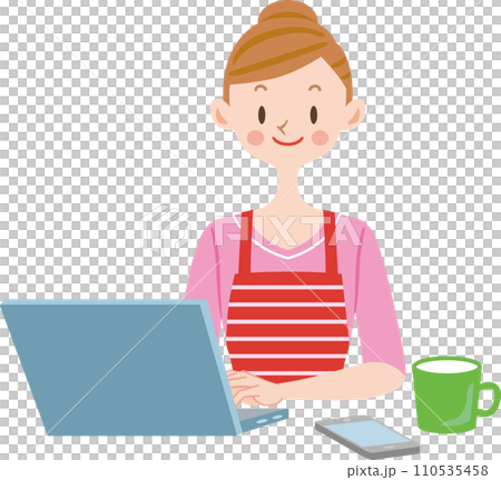 Housewife using a personal computer 110535458